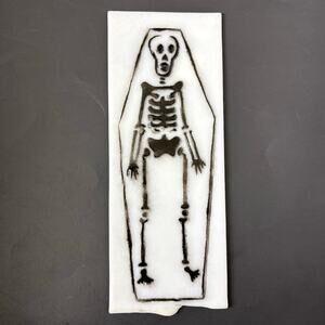 Black Skeleton White Glass Panel 10x4 Skull Coffin Stained Glass Lamp Craft Art